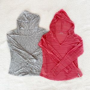 Grey Marmot and Coral Columbia hooded shirts